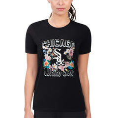 Chicago White Sox G-III 4Her by Carl Banks Women's Super-Slim Fit Lightweight Flowers Graphic T-Shirt - Black T-shirts