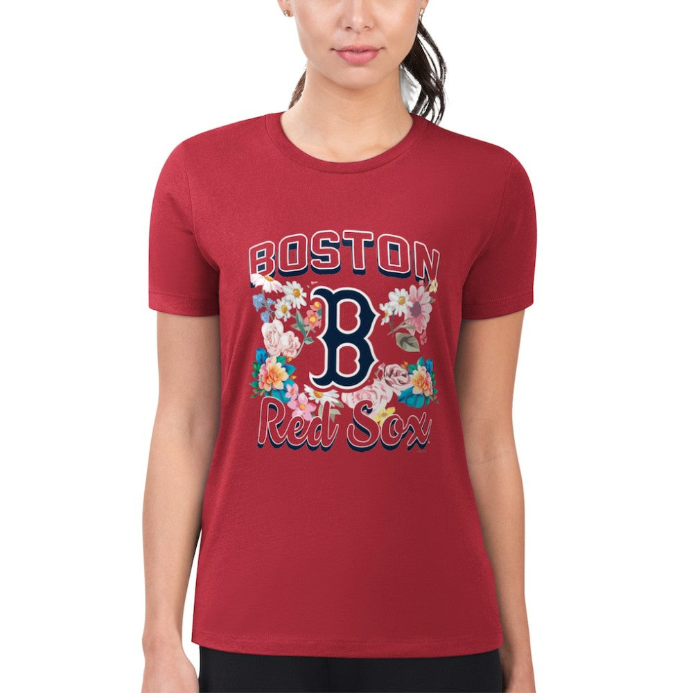 Boston Red Sox G-III 4Her by Carl Banks Women's Super-Slim Fit Lightweight Flowers Graphic T-Shirt - Red T-shirts