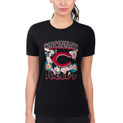 Cincinnati Reds G-III 4Her by Carl Banks Women's Super-Slim Fit Lightweight Flowers Graphic T-Shirt - Black T-shirts