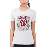 Washington Nationals G-III 4Her by Carl Banks Women's Super-Slim Fit Lightweight Flowers Graphic T-Shirt - White T-shirts