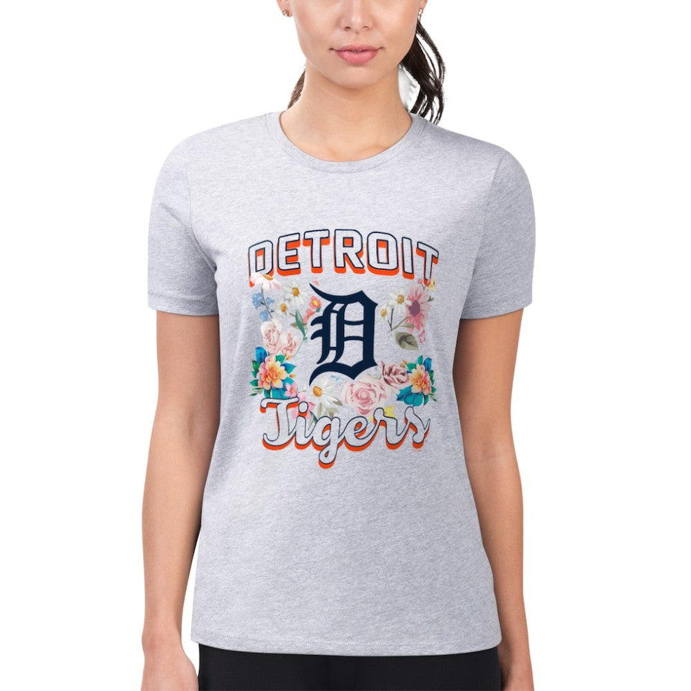 Detroit Tigers G-III 4Her by Carl Banks Women's Super-Slim Fit Lightweight Flowers Graphic T-Shirt - Heather Gray T-shirts