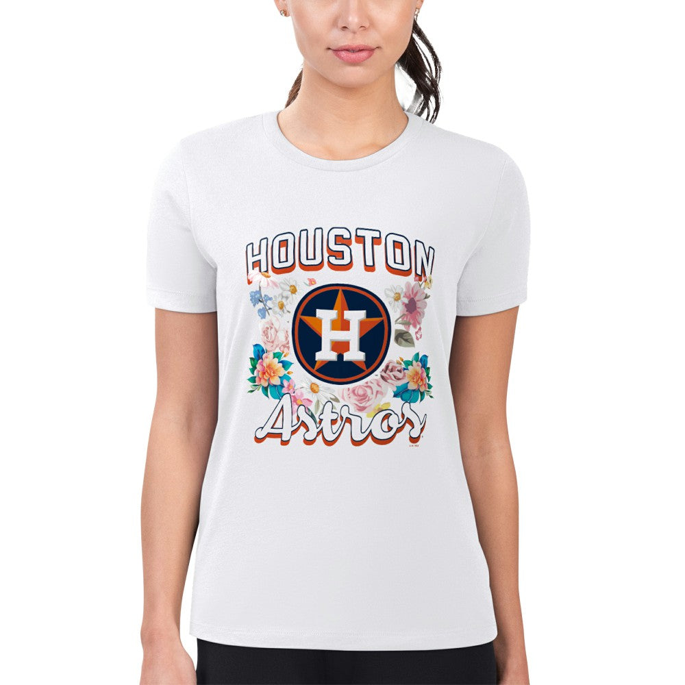 Houston Astros G-III 4Her by Carl Banks Women's Super-Slim Fit Lightweight Flowers Graphic T-Shirt - White T-shirts