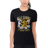 San Diego Padres G-III 4Her by Carl Banks Women's Super-Slim Fit Lightweight Flowers Graphic T-Shirt - Black T-shirts