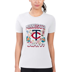 Minnesota Twins G-III 4Her by Carl Banks Women's Super-Slim Fit Lightweight Flowers Graphic T-Shirt - White T-shirts