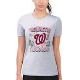 Washington Nationals G-III 4Her by Carl Banks Women's Super-Slim Fit Lightweight Flowers Graphic T-Shirt - Heather Gray T-shirts