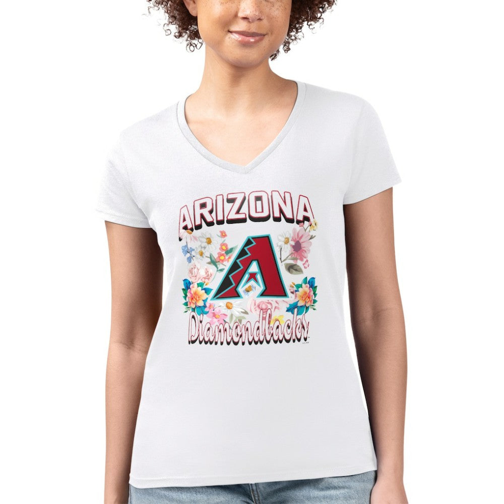 Arizona Diamondbacks G-III 4Her by Carl Banks Women's Super-Slim Fit Lightweight Flowers Graphic V-Neck T-Shirt - White T-shirts