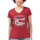 Cincinnati Reds G-III 4Her by Carl Banks Women's Super-Slim Fit Lightweight Flowers Graphic V-Neck T-Shirt - Red T-shirts