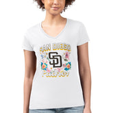 San Diego Padres G-III 4Her by Carl Banks Women's Super-Slim Fit Lightweight Flowers Graphic V-Neck T-Shirt - White T-shirts