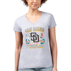 San Diego Padres G-III 4Her by Carl Banks Women's Super-Slim Fit Lightweight Flowers Graphic V-Neck T-Shirt - Heather Gray T-shirts