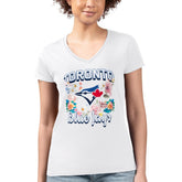 Toronto Blue Jays G-III 4Her by Carl Banks Women's Super-Slim Fit Lightweight Flowers Graphic V-Neck T-Shirt - White T-shirts