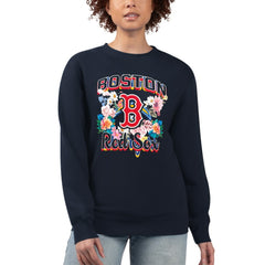 Boston Red Sox G-III 4Her by Carl Banks Women's Flowers Graphic Pullover Sweatshirt - Navy Pullover