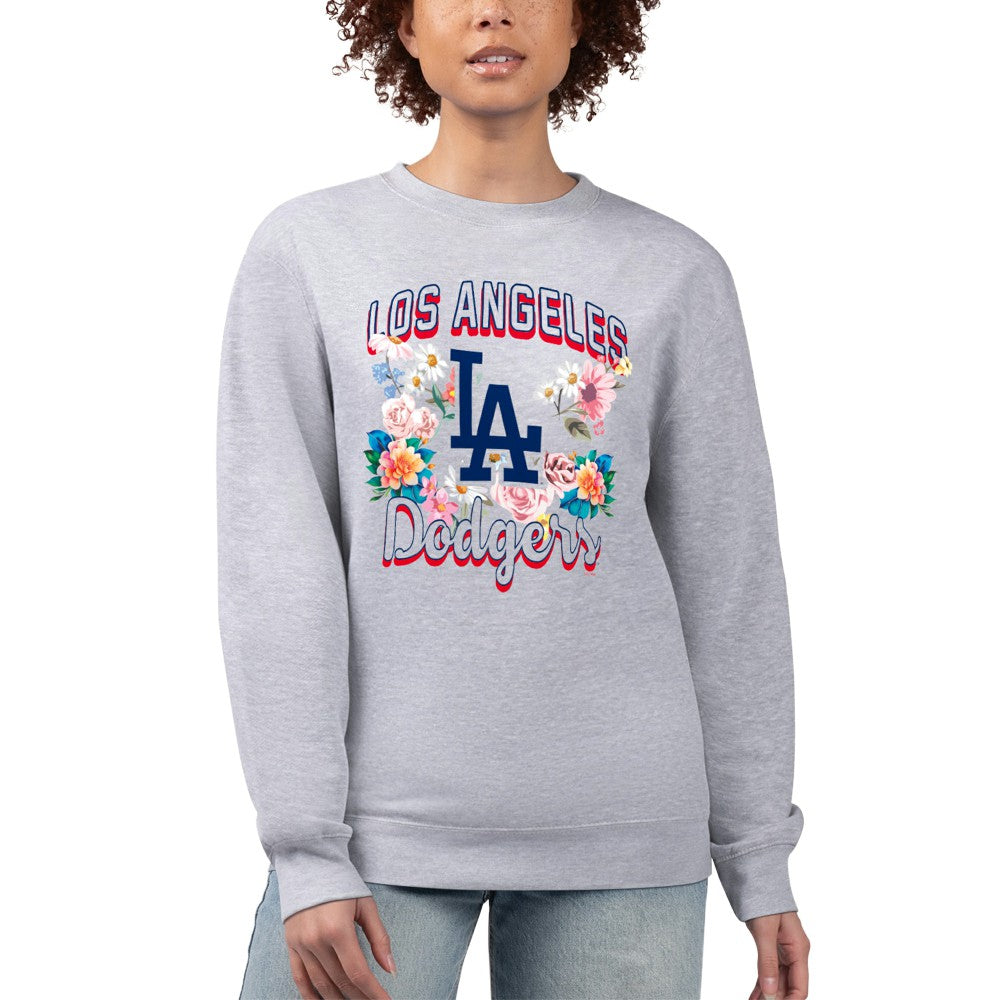 Los Angeles Dodgers G-III 4Her by Carl Banks Women's Flowers Graphic Pullover Sweatshirt - Heather Gray Pullover