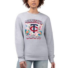 Minnesota Twins G-III 4Her by Carl Banks Women's Flowers Graphic Pullover Sweatshirt - Heather Gray Pullover