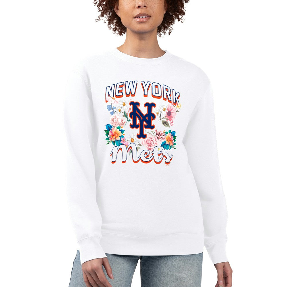New York Mets G-III 4Her by Carl Banks Women's Flowers Graphic Pullover Sweatshirt - White Pullover