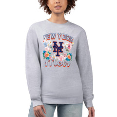 New York Mets G-III 4Her by Carl Banks Women's Flowers Graphic Pullover Sweatshirt - Heather Gray Pullover