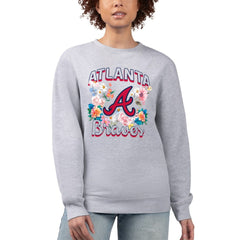 Atlanta Braves G-III 4Her by Carl Banks Women's Flowers Graphic Pullover Sweatshirt - Heather Gray Pullover