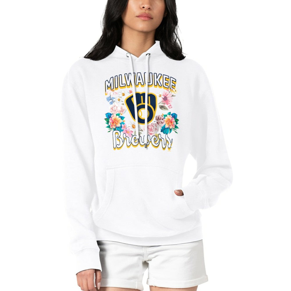 Milwaukee Brewers G-III 4Her by Carl Banks Women's Flowers Graphic Pullover Hoodie - White Hoodies