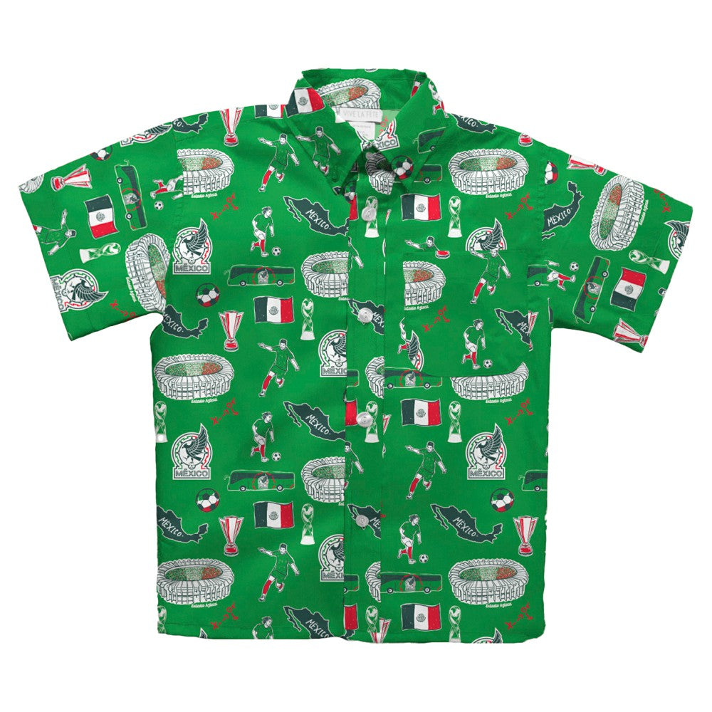 Mexico National Team Vive La Fete Youth Impressions Artwork Button-Up Shirt Green