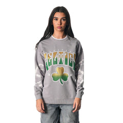 Boston Celtics The Wild Collective Women's Bleached Tie-Dye Pullover Sweatshirt Heather Gray