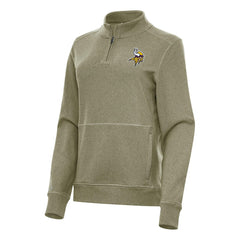 Minnesota Vikings Antigua Women's Crush Quarter-Zip Jacket - Heather Olive Jackets