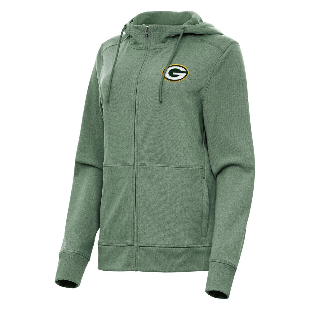 Green Bay Packers Antigua Women's Seeker Full-Zip Hoodie Jacket - Heather Green Hoodies