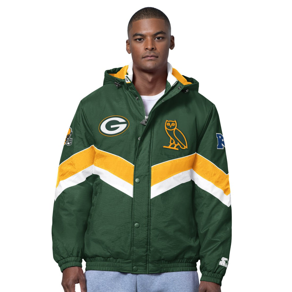 Green Bay Packers OVO x Starter Sideline Full-Snap Puffer Jacket - Green Jackets