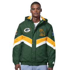 Green Bay Packers OVO x Starter Sideline Full-Snap Puffer Jacket - Green Jackets