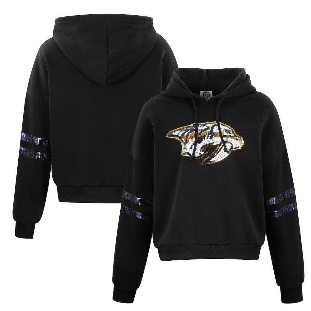 Nashville Predators Cuce Women's Sequin Cropped Pullover Hoodie - Black | US 201963103