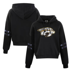 Nashville Predators Cuce Women's Sequin Cropped Pullover Hoodie - Black | US 201963103