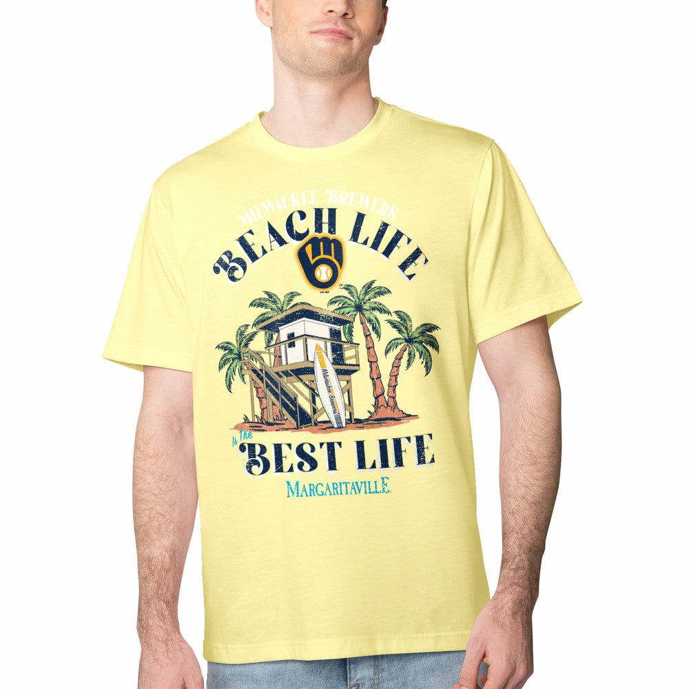Milwaukee Brewers Margaritaville Beach Hut Graphic T-Shirt - Yellow T-shirts