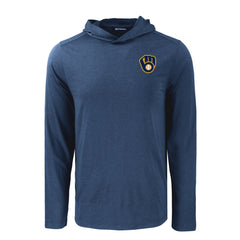 Milwaukee Brewers Cutter & Buck Coastline Epic Comfort Recycled Eco Hoodie Long Sleeve T-Shirt - Navy Hoodies