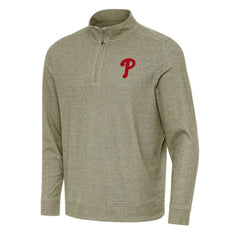 Philadelphia Phillies Antigua Subtle Quarter-Zip Sweatshirt - Heather Olive Sweatshirts