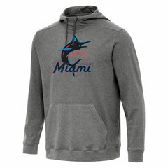 Miami Marlins Antigua Cloud Pullover Hoodie - Heather Black Hoodies