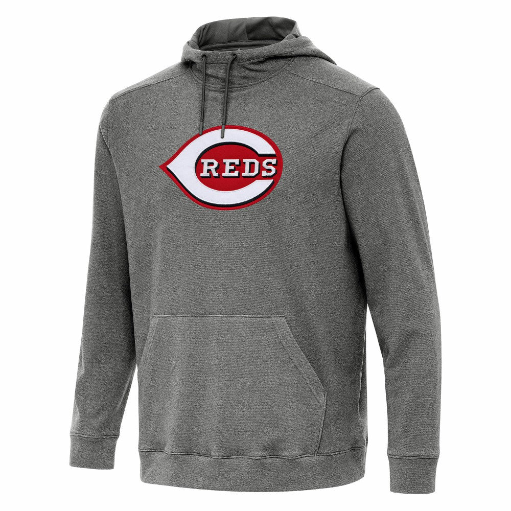 Cincinnati Reds Antigua Cloud Pullover Hoodie - Heather Black Hoodies