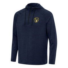 Milwaukee Brewers Antigua Spikes Quarter-Zip Pullover Hoodie - Heather Navy Hoodies