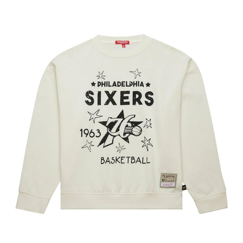 Philadelphia 76ers Women's Hardwood Classics Pullover Sweatshirt Cream - Mitchell & Ness