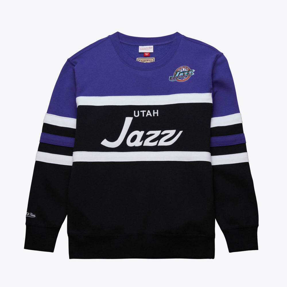 Utah Jazz Hardwood Classics Vintage Logo Head Coach Pullover Sweatshirt Black/Purple - Mitchell & Ness