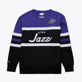 Utah Jazz Hardwood Classics Vintage Logo Head Coach Pullover Sweatshirt Black/Purple - Mitchell & Ness
