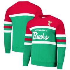 Milwaukee Bucks Hardwood Classics Vintage Logo Head Coach Pullover Sweatshirt Green/Red - Mitchell & Ness