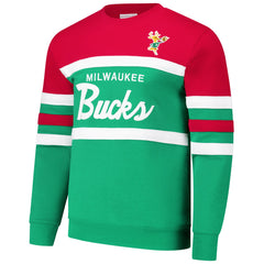 Milwaukee Bucks Hardwood Classics Vintage Logo Head Coach Pullover Sweatshirt Green/Red - Mitchell & Ness