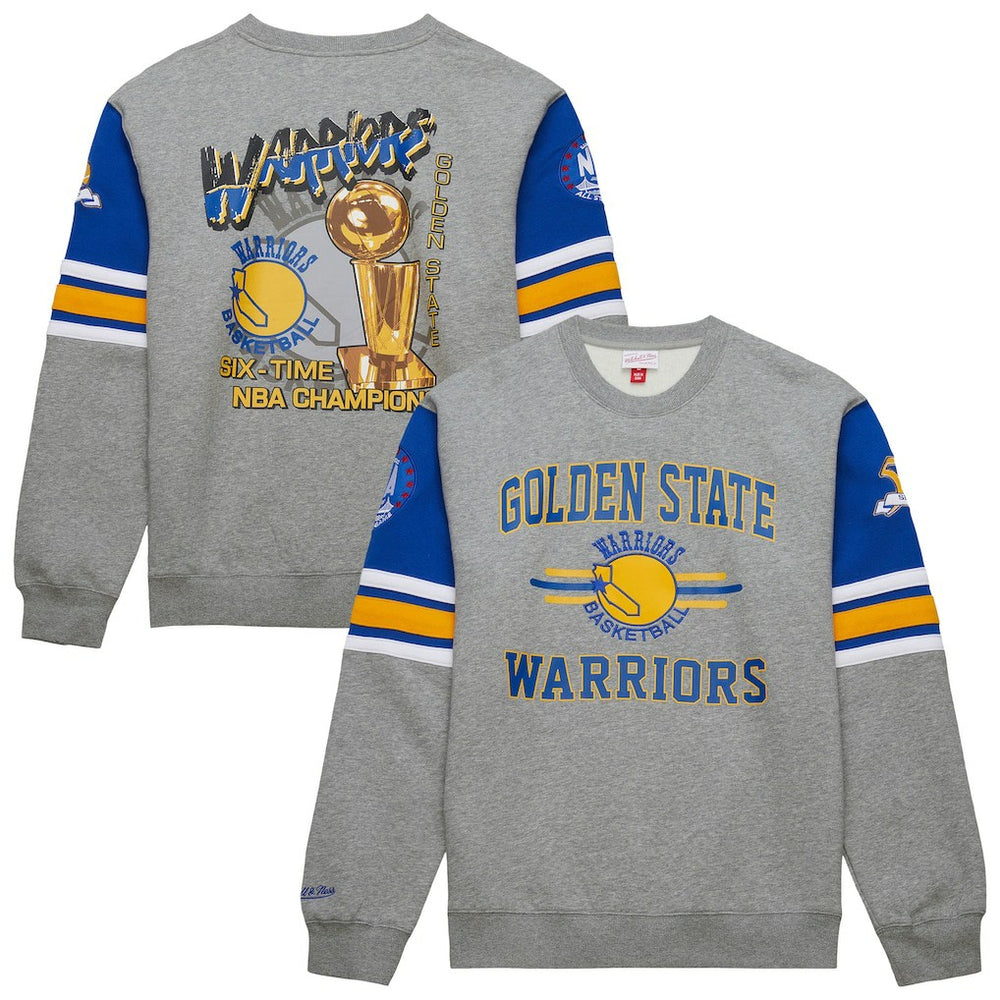 Golden State Warriors Hardwood Classics All Over 4.0 Pullover Sweatshirt Heather Gray - Mitchell & Ness