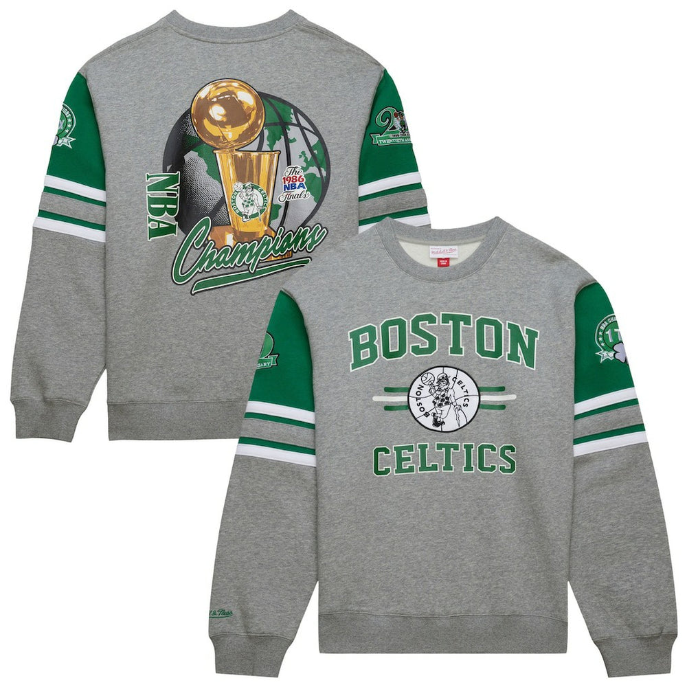 Boston Celtics Hardwood Classics All Over 4.0 Pullover Sweatshirt Heather Gray - Mitchell & Ness