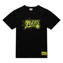 Philadelphia 76ers Hardwood Classics Neon Nights Premium T-Shirt Black - Mitchell & Ness
