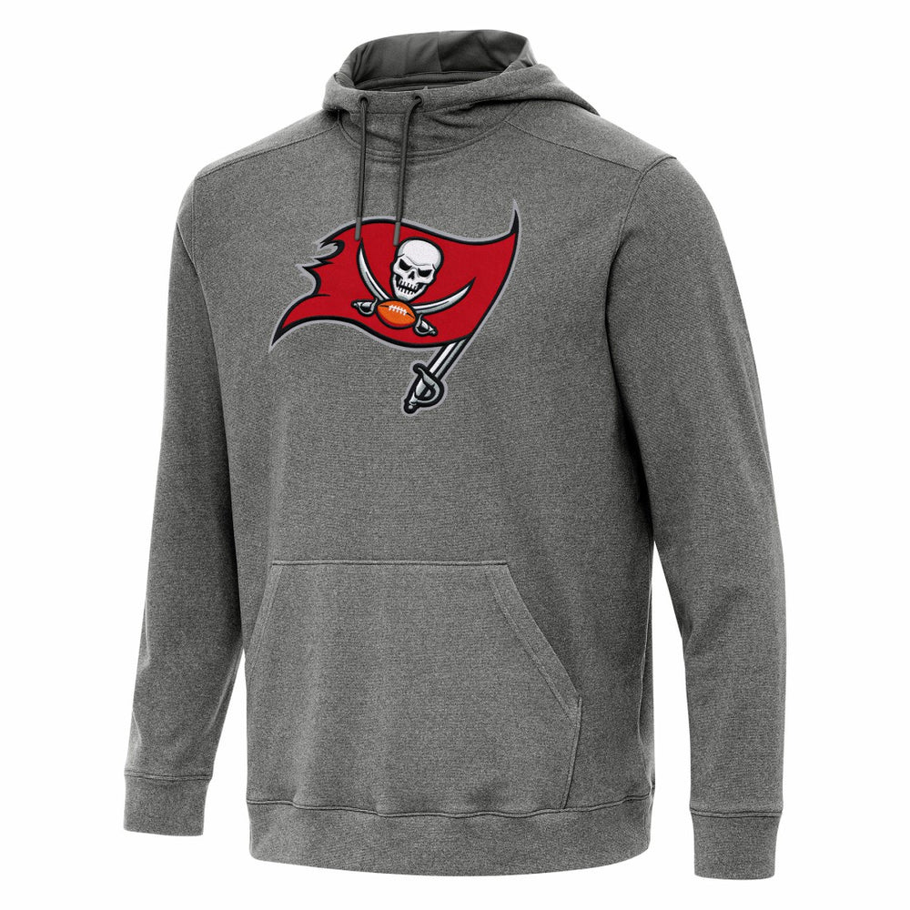 Tampa Bay Buccaneers Antigua Cloud Pullover Hoodie - Heather Black Hoodies