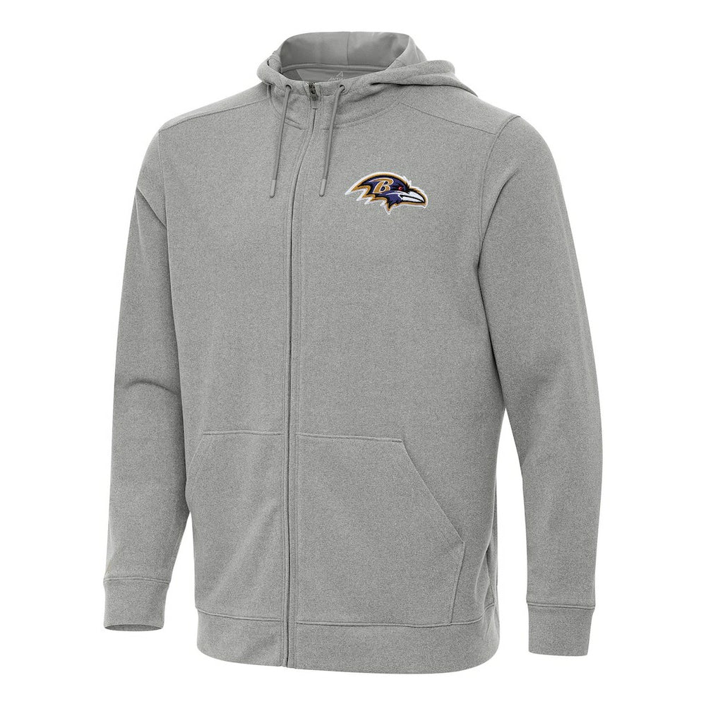 Baltimore Ravens Antigua Effortless Full-Zip Hoodie - Heather Gray Hoodies