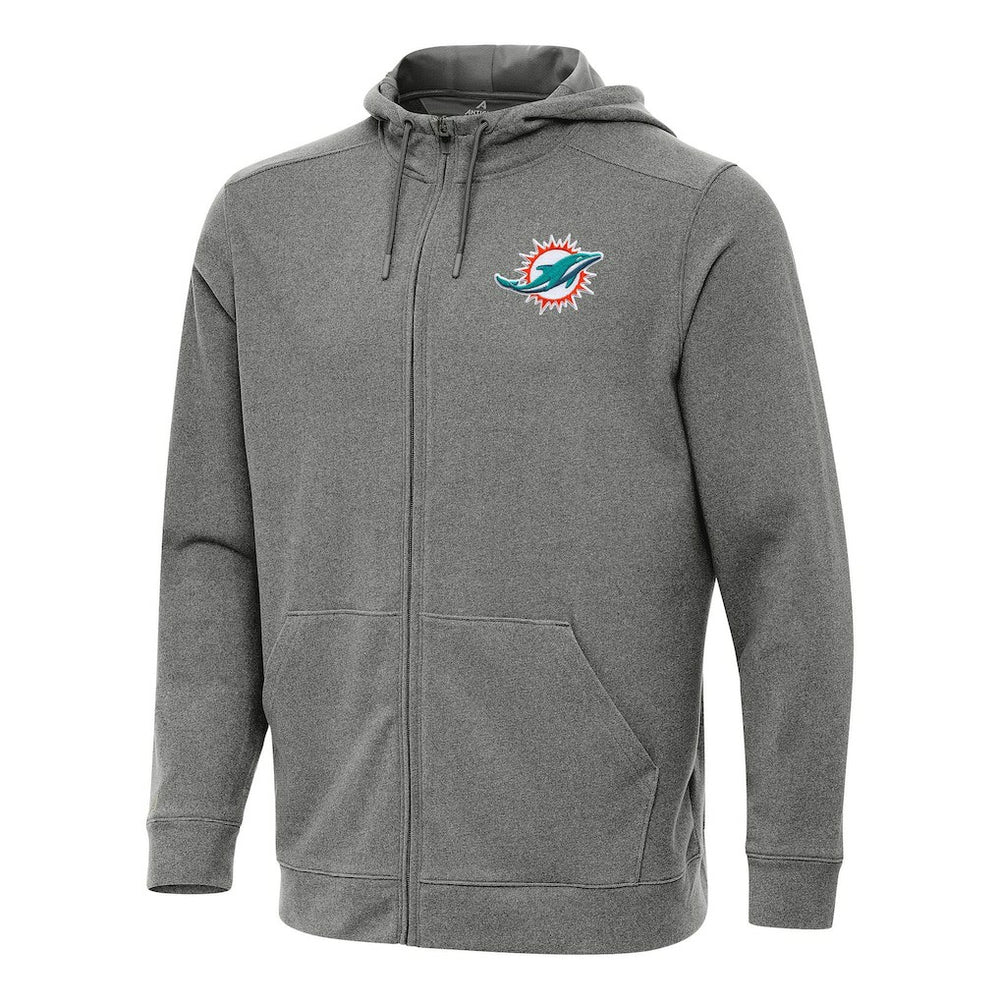 Miami Dolphins Antigua Effortless Full-Zip Hoodie - Heather Black Hoodies