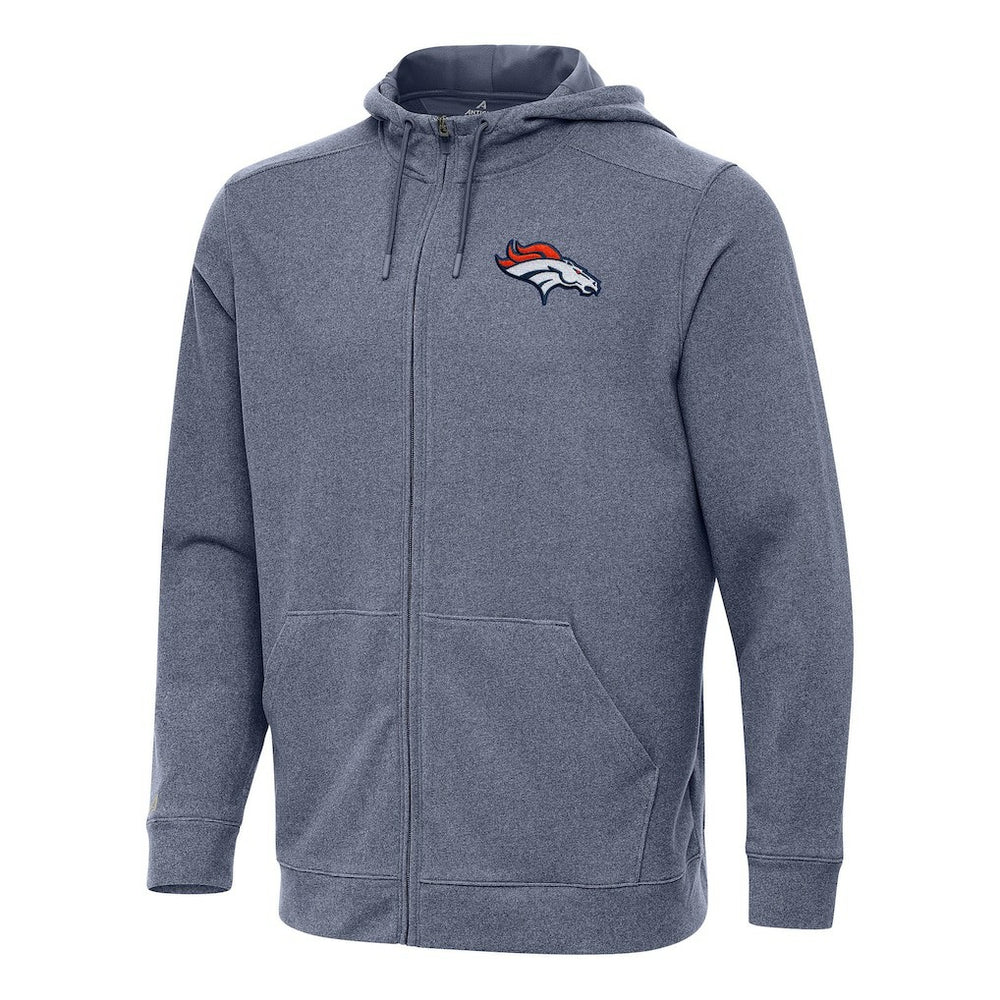 Denver Broncos Antigua Effortless Full-Zip Hoodie - Heather Navy Hoodies