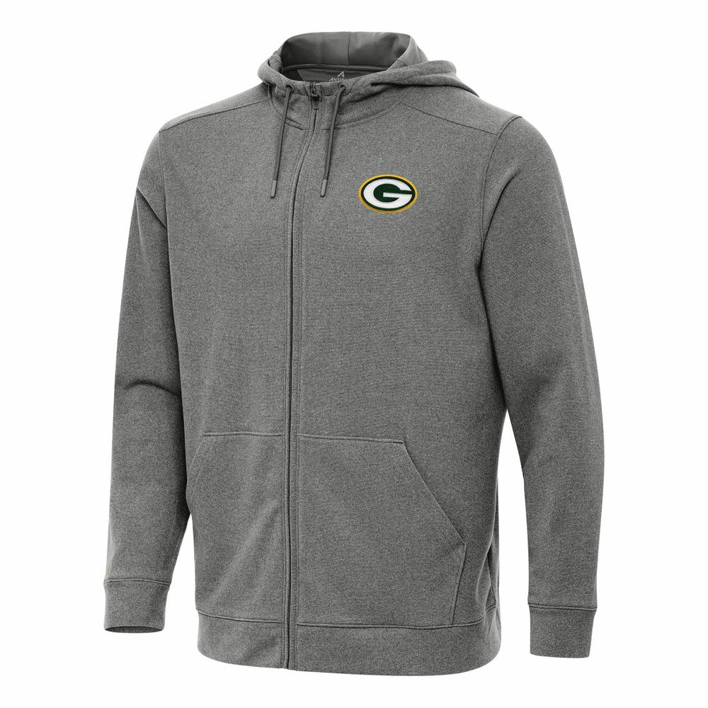 Green Bay Packers Antigua Effortless Full-Zip Hoodie - Heather Black Hoodies