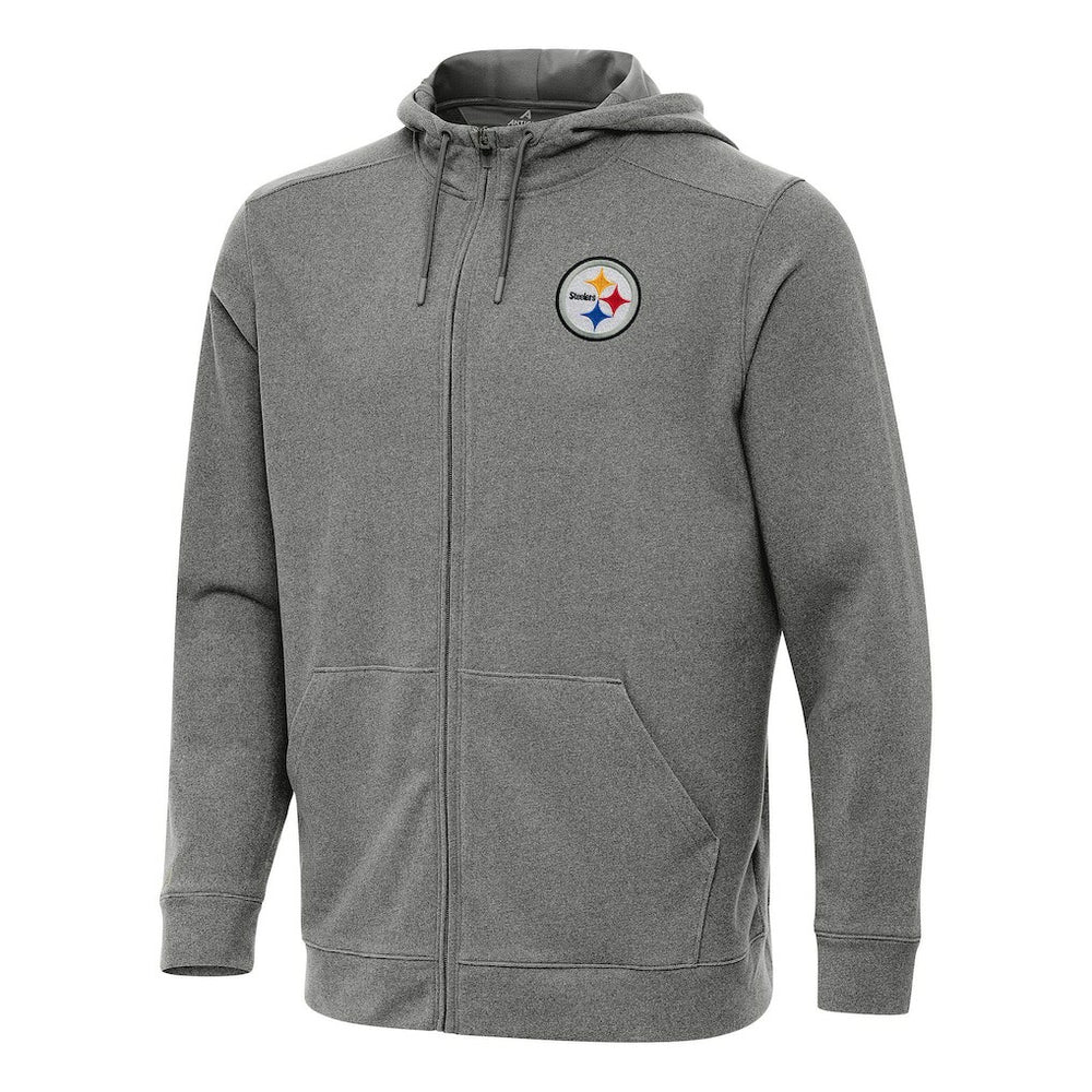 Pittsburgh Steelers Antigua Effortless Full-Zip Hoodie - Heather Black Hoodies