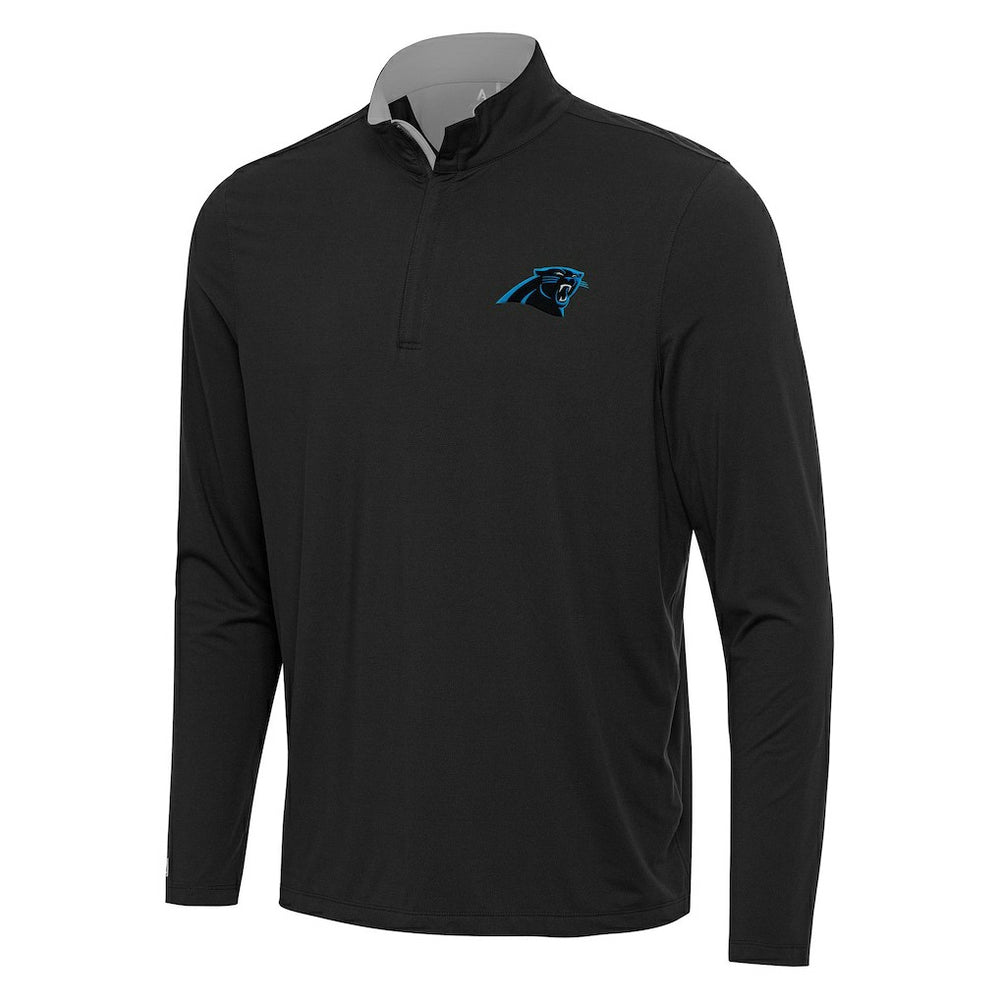 Carolina Panthers Antigua Content Quarter-Zip Pullover Top - Black/Gray Pullover
